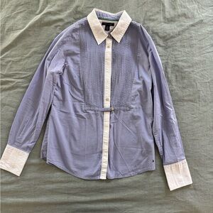 Tommy Hilfiger Women’s Tuxedo-Style cream and Blue Shirt – Size S